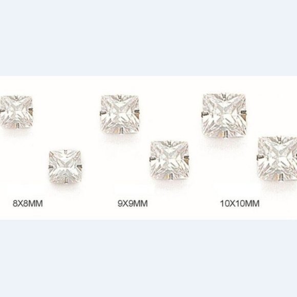 14K Pure Solid White/Yellow Gold Square Light Prong Set Stud Earrings Size 6x6mm - Picture 3 of 6